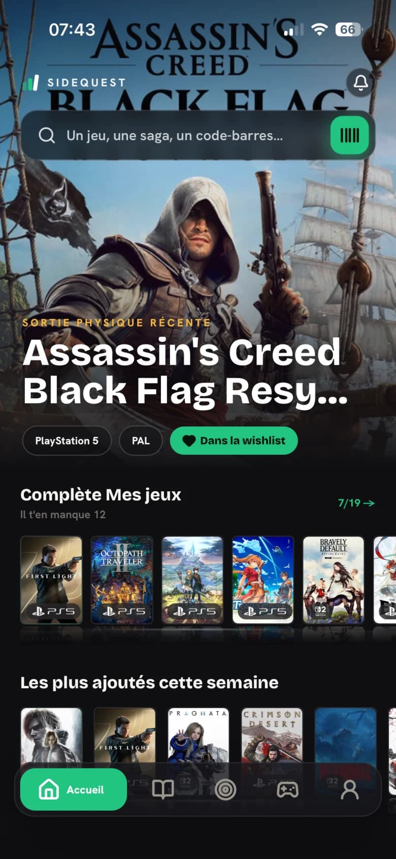 Nouvel écran d'accueil de SideQuest