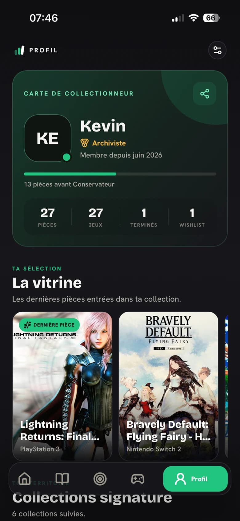 Nouvel écran Profil de SideQuest