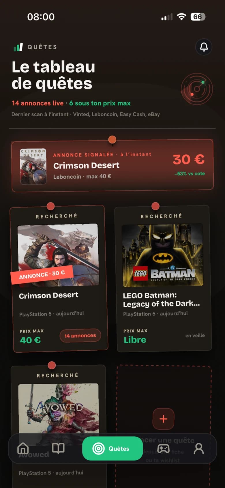 Nouvel écran Quêtes de SideQuest